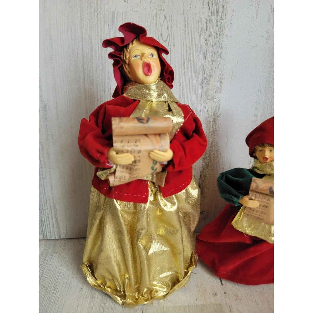 Vintage Victorian mom daughter Caroler Xmas unique home decor set